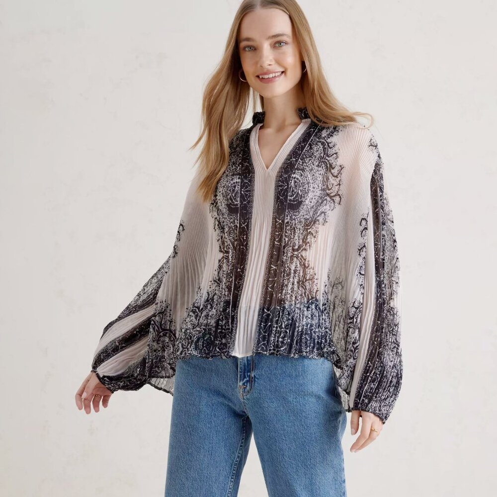 NEW ANTHROPOLOGIE Forever That Girl sheer pleated blouse size S